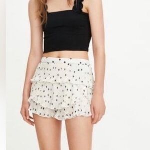Zara Black & Creme Polka Dot Ruffle Shorts Size Small